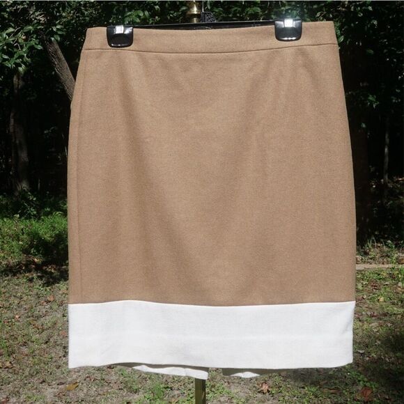 NWOT J.Crew The Pencil Camel Ivory Colorblock Wool Blend High Waist Mini Skirt - Picture 2 of 7